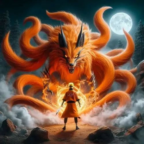 BST 79 Hình Nền Cửu Vĩ Hồ Kurama đẹp rực cháy với chín đuôi uy quyền và thần thái ngạo nghễ