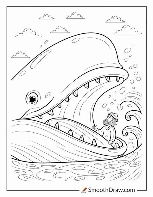 Chú cá voi khổng lồ đang há miệng thật to để hút những đàn cá nhỏ vào bụng giữa lòng đại dương mênh mông rộng lớn không bờ bến.