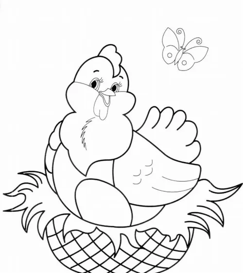 Hình ảnh cô gà đang nằm thư giãn trong tổ và dõi theo chú bướm xinh đẹp đang bay lượn xung quanh thật là thi vị và nhẹ nhàng.