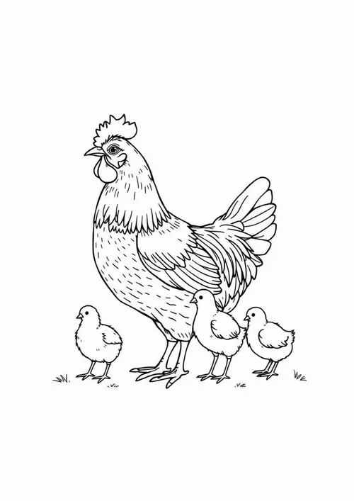 Cô gà lục đang dẫn dắt đàn con nhỏ đi dạo quanh vườn tìm thóc tạo nên một khung cảnh lao động rất hăng say và vui vẻ.