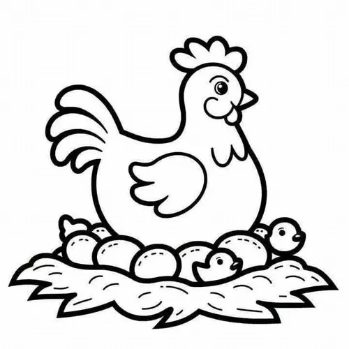 Tải hình tô màu mẹ gà đang hạnh phúc che chở cho đàn con thơ ngây giữa lớp cỏ khô tơi xốp mang lại cảm giác vô cùng ấm áp.