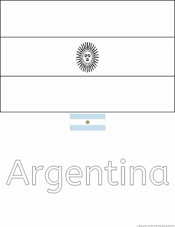 Tải hình tô màu quốc kỳ Argentina với hình ảnh mặt trời cười tỏa nắng mang lại niềm vui và sự sáng tạo không giới hạn cho bé.