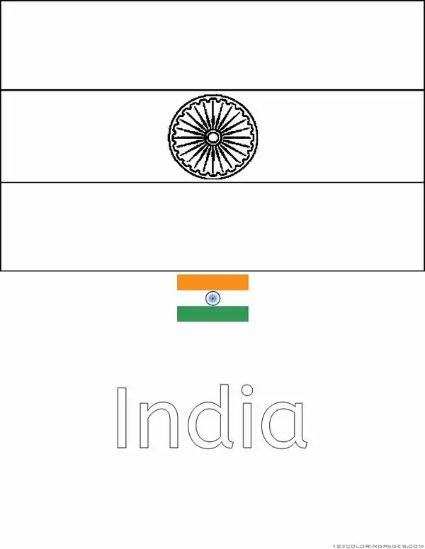 Lá cờ Ấn Độ với các đường phác họa thanh mảnh giúp bé học cách phối hợp các sắc độ màu sắc một cách tinh tế cho trẻ 4 tuổi.