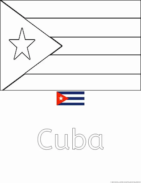 Tranh tô màu lá cờ Cuba với hình tam giác đỏ và ngôi sao trắng thể hiện một ý chí tự do và tinh thần ngoại giao rộng mở.