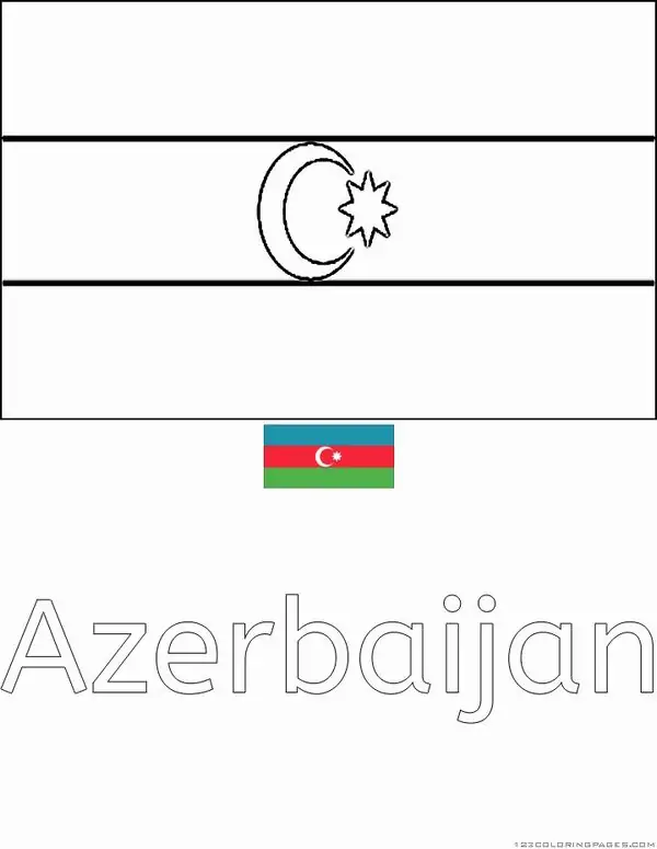 Quốc kỳ Azerbaijan với ba dải ngang và biểu tượng trăng sao ở giữa giúp bé nhận biết các quốc gia Vùng Vịnh cho trẻ 6 tuổi.