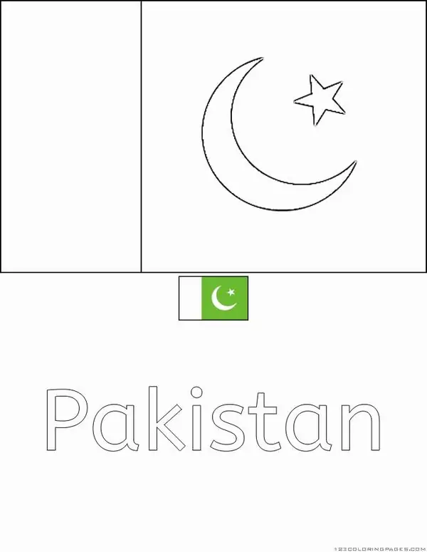 Tranh rỗng biểu tượng các nước Pakistan với hình trăng khuyết và ngôi sao trắng hiện ra thật duyên dáng giúp bé học vẽ đường cong cho trẻ 6 tuổi.