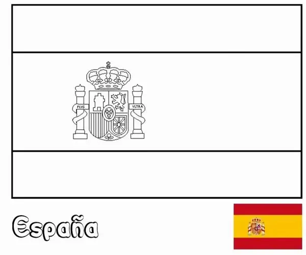 Trang tập tô màu quốc kỳ Tây Ban Nha với hình huy hiệu hoàng gia tinh xảo giúp bé rèn luyện khả năng quan sát các chi tiết nhỏ.