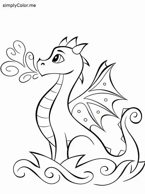 Một chú rồng dài mang phong cách cổ điển với phần đầu có bờm dày và thân hình uốn lượn như một dải lụa mềm giữa không gian.