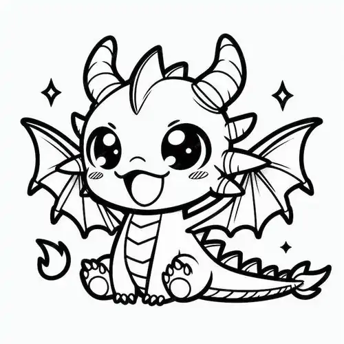 Hình ảnh rồng nhỏ đang ngồi ôm một quả cầu tròn với biểu cảm gương mặt vô cùng hạnh phúc và đôi mắt nhắm nghiền cho trẻ 6 tuổi.