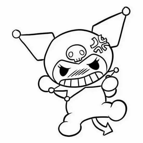 Kuromi chạy nghiêng người với gương mặt cười ranh mãnh, tay chân bung ra đầy năng lượng nên bức tranh đen trắng Kuromi này nhìn rất cá tính