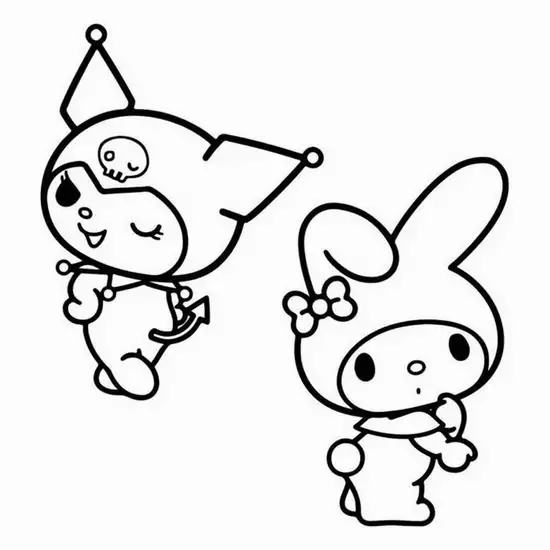 Kuromi và bạn thỏ nhỏ bước cạnh nhau, chân nhún nhẹ như đang đi dạo nên khung hình trông nhỏ nhắn và rất hợp cho trẻ 2 tuổi