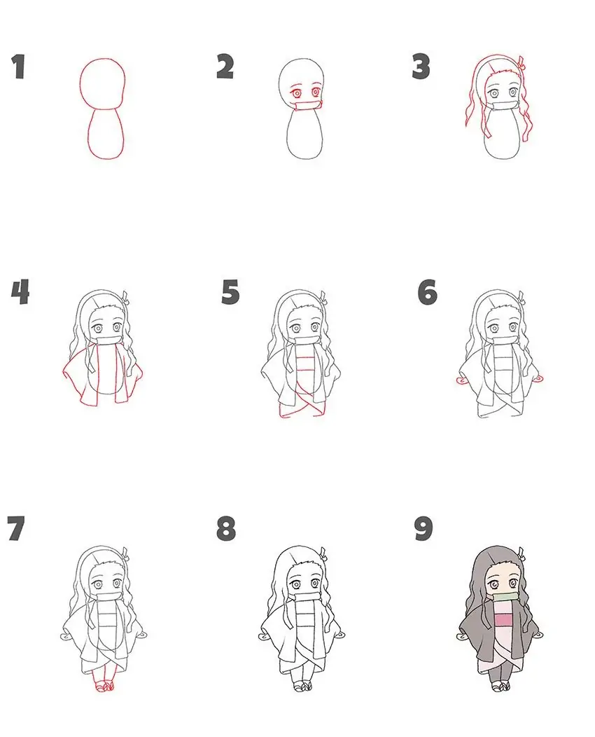 Cách vẽ Kamado Nezuko chibi đơn giản