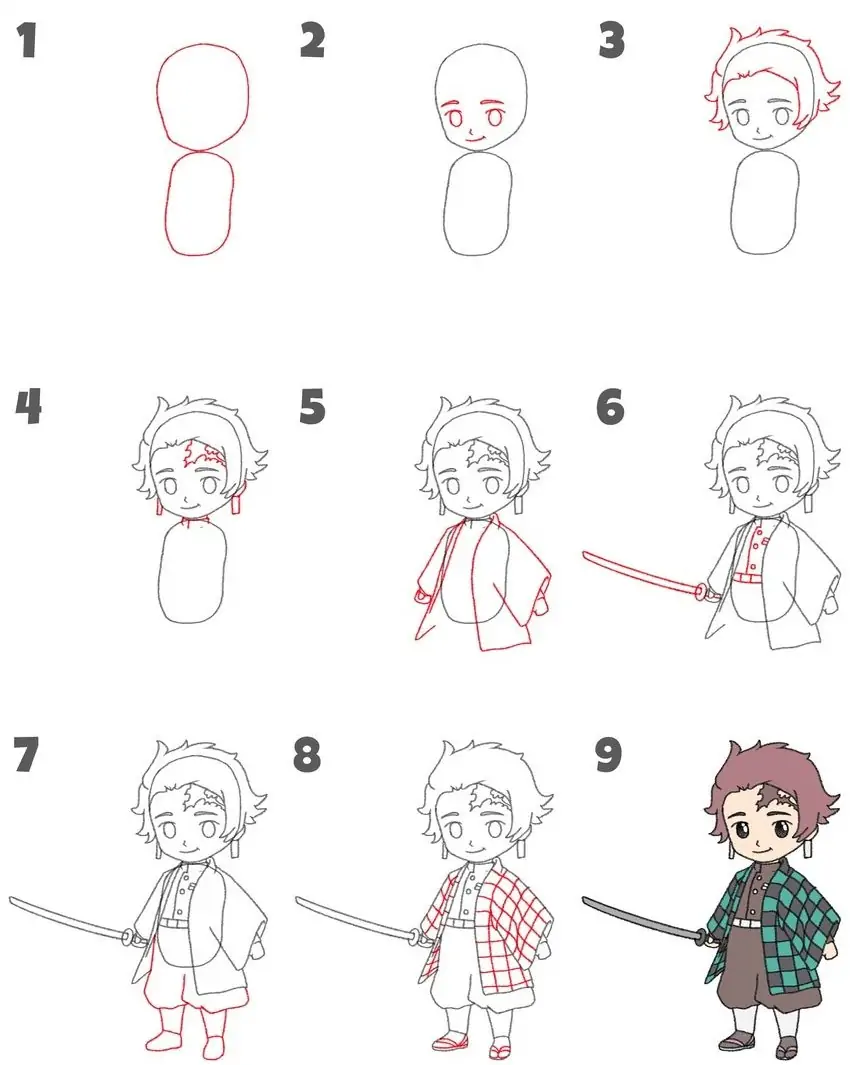 Cách vẽ Tanjiro Chibi đơn giản dễ vẽ