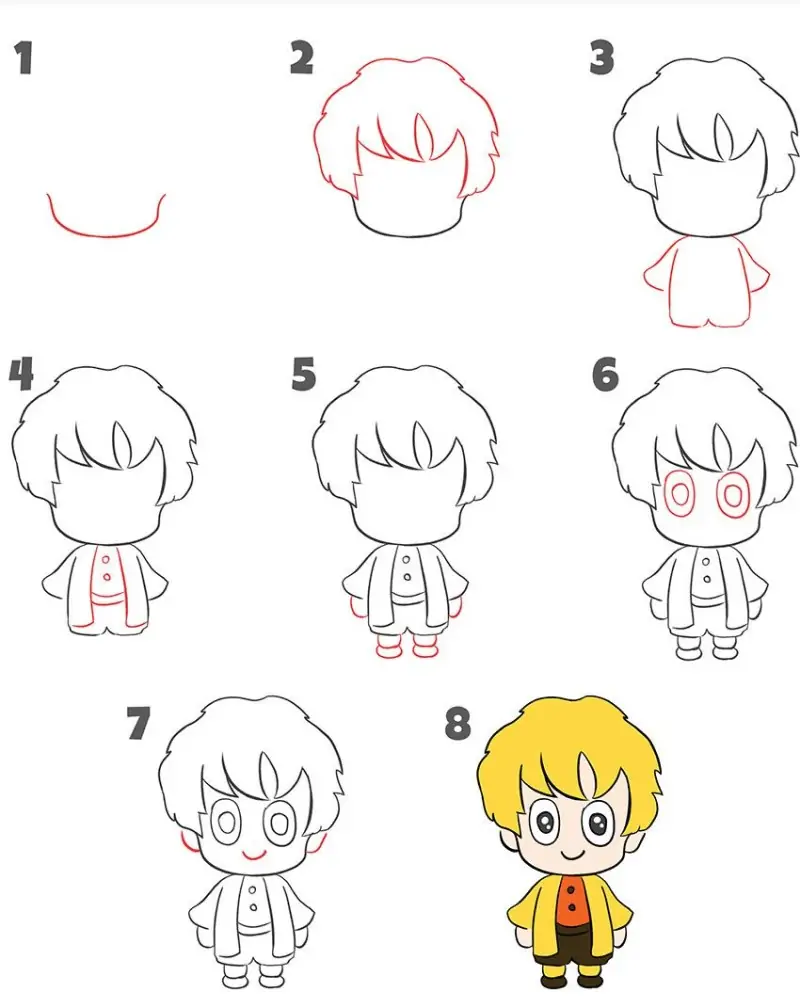 Cách vẽ Zenitsu chibi đơn giản