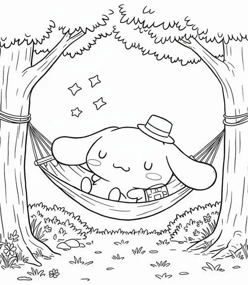 Chú chó mây trắng nằm thư thái trên chiếc võng mắc giữa hai thân cây cổ thụ dưới bầu trời đêm yên tĩnh đầy những ngôi sao lấp lánh kỹ năng đặc biệt.