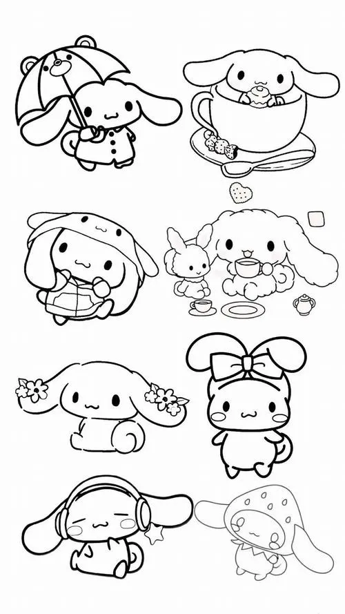 Tải hình tô màu tập hợp nhiều tư thế nhỏ nhắn khác nhau của linh vật đáng yêu giúp trẻ thỏa sức sáng tạo cùng các stickers dán tường xinh xắn.