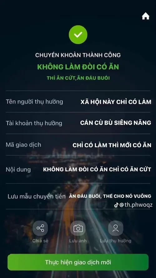 Hình ảnh chuyển khoản thành công không làm mà đòi có ăn troll