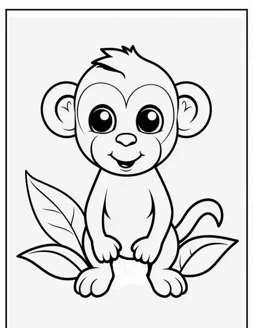 In trang tập tô màu chú khỉ nhỏ ngồi tắm dưới thác nước mát lạnh với những giọt nước bắn tung tóe quanh bộ lông ướt đẫm.