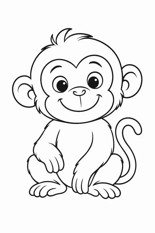 Tải ảnh tô màu chú khỉ đội mũ đầu bếp trắng tinh đang tung chảo xào nấu những món ăn hấp dẫn từ rau củ rừng cho trẻ 4 tuổi.