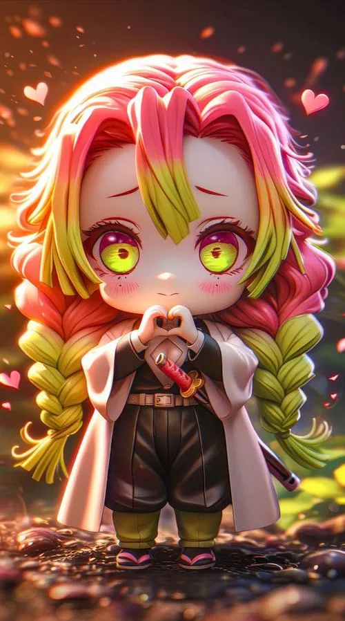 70 Hình Ảnh Mitsuri Chibi đáng yêu dễ vẽ với tóc hồng xanh và nụ cười tỏa nắng đậm nét kawaii