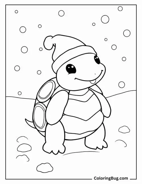 Chú rùa đội mũ ông già Noel đứng giữa trời tuyết rơi trắng xóa trông cực kỳ đáng yêu khi mang đến không khí lễ hội cho tranh đen trắng con rùa.