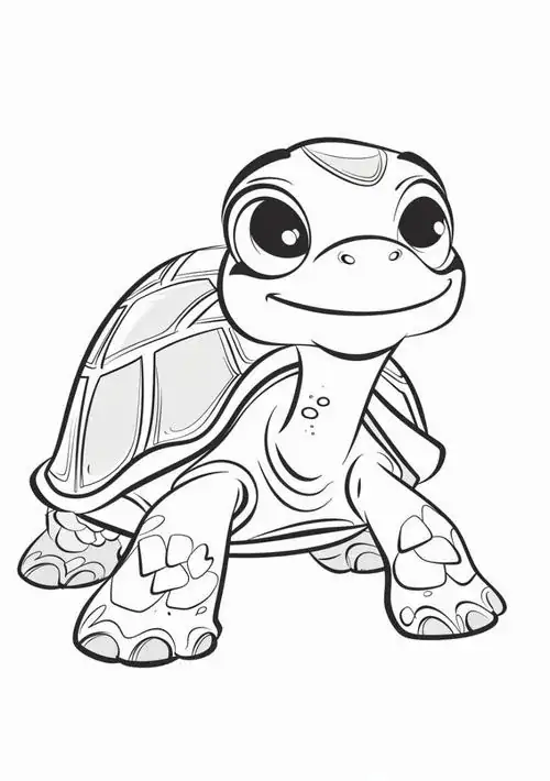 Chú rùa đang bước đi thong thả với cái mai đầy những đường nét hình học đẹp mắt tạo nên một mẫu tô màu rùa con hoàn hảo cho trẻ 4 tuổi.