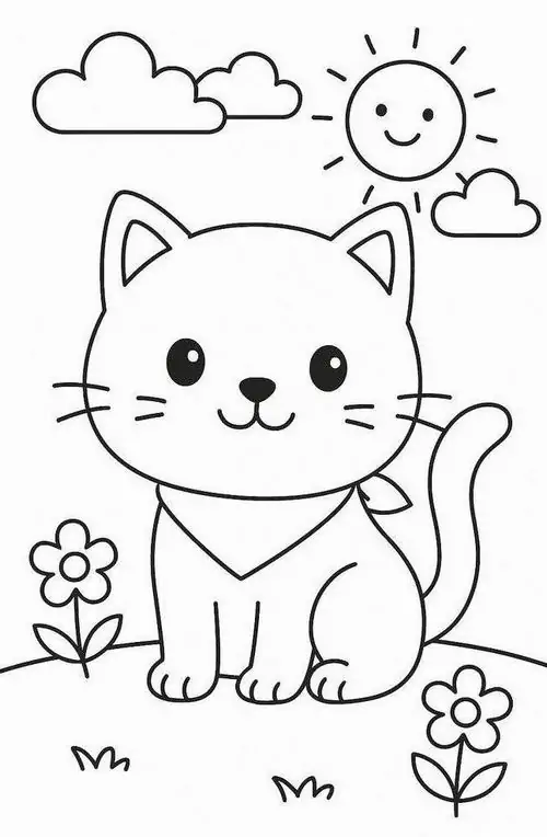 Chú mèo có khuôn mặt tròn trịa đang trao một nụ cười rạng rỡ với các bạn nhỏ trông thật tươi tắn.