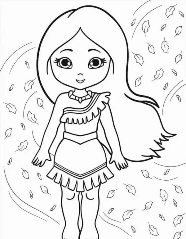 Tải ngay 60 Tranh Tô Màu Công Chúa Pocahontas với mái tóc đen dài váy da thú đầy hoang dã