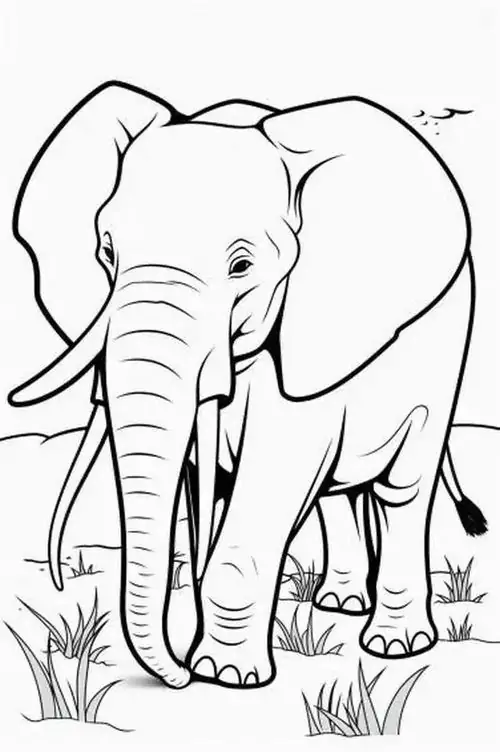 Chú voi trưởng thành đứng sừng sững với chiếc ngà trắng dài và dáng vẻ oai phong lẫm liệt đại diện cho thủ lĩnh của cả đàn voi.