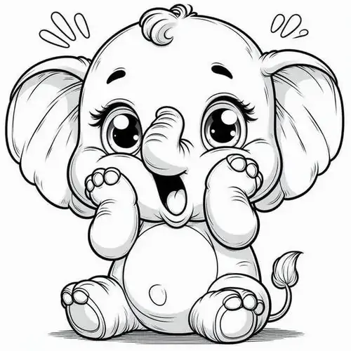 Bé voi con có đôi mắt to tròn xoe và hai má ửng hồng trông cực kỳ đáng yêu khiến ai nhìn cũng thấy mến sinh vật khổng lồ cho bé 5 tuổi.