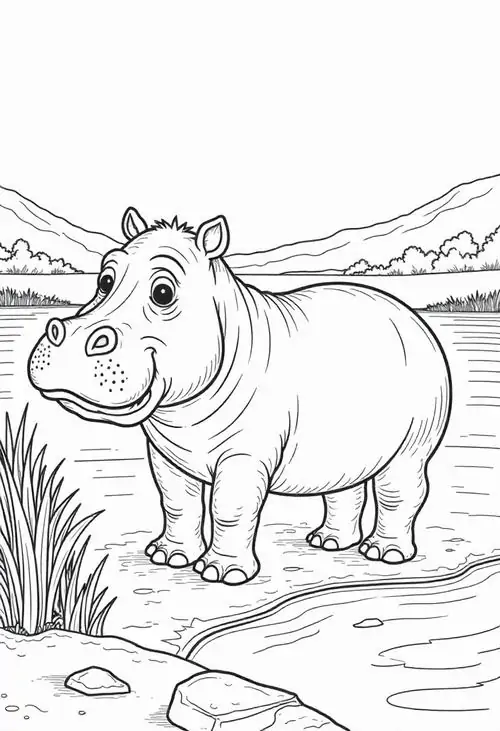 65 Tranh Tô Màu Con Hà Mã béo tròn miệng rộng giúp bé học cách quan sát thế giới tự nhiên