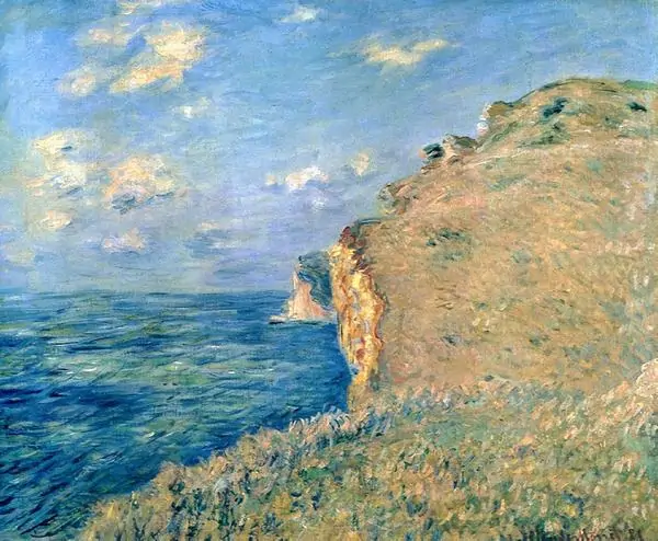 Cliffs near Dieppe của Claude Monet mở ra mép đá cao nhìn xuống biển xanh, ánh sáng dịu và gió thoáng.
