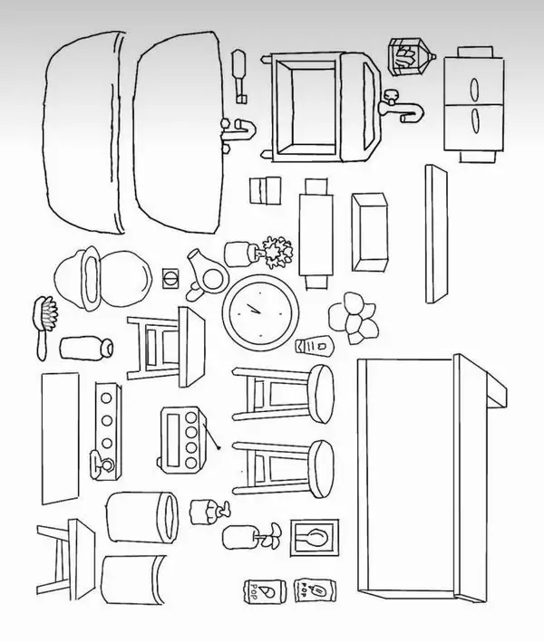 89 Nhà Búp Bê Giấy Không Màu Coloring Pages với phòng khách bếp nhỏ và nội thất mini đáng yêu