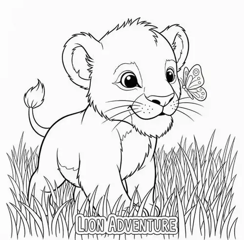 Một chú sư tử đeo tạp dề đang say mê nướng bánh trong căn bếp nhỏ ấm cúng với những chiếc bánh quy hình trái tim ngọt ngào.