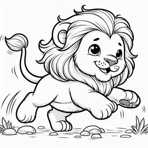 Hình ảnh sư tử mặc áo mưa đi ủng nhựa đầy màu sắc dưới trời mưa bóng mây khiến trẻ thích thú với trải nghiệm thiên nhiên.