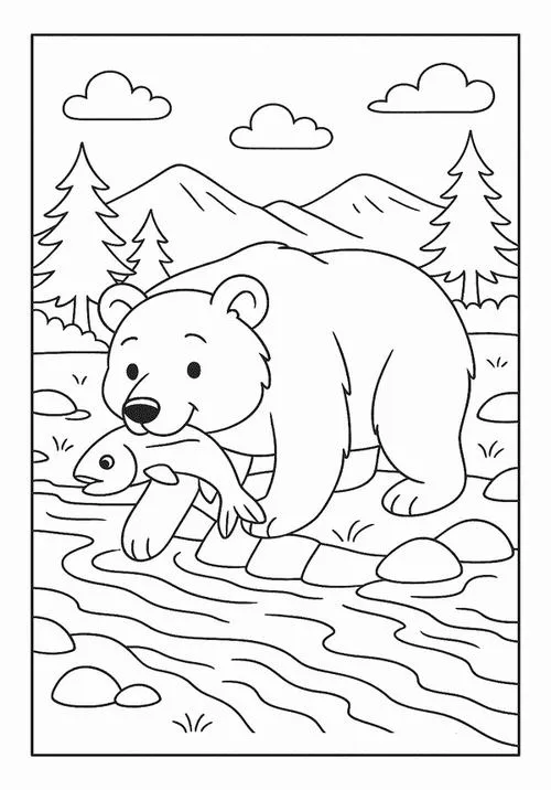 Một họa sĩ gấu đang ngồi bên giá vẽ nhỏ trong xưởng nghệ thuật giữa rừng cố gắng hoàn thành bức tranh phong cảnh về tổ ong vàng.