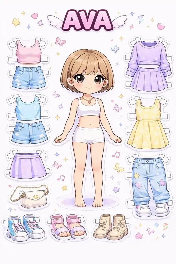 Bộ 85 file Tranh Tô Màu Búp Bê Giấy Thay Đồ Anime dễ thương phong cách hoạt hình Nhật Bản