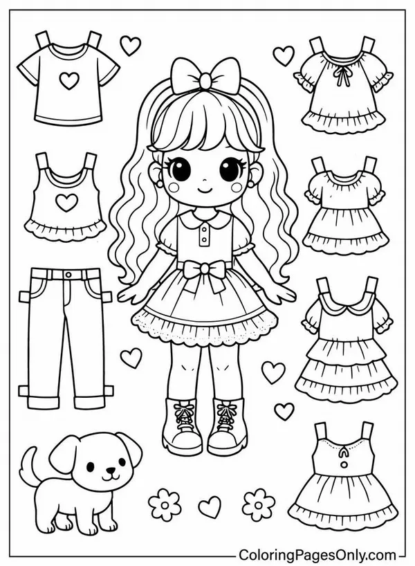 Full 120 Tranh Tô Màu Búp Bê Giấy Thay Đồ Chibi cho bé gái với mắt to tròn váy áo mũ nơ