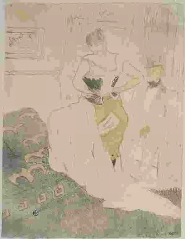 1896: Người phụ nữ mặc cóoc-xê: Mại dâm là một chủ đề bao trùm trong toàn bộ các tác phẩm của Toulouse-Lautrec. Trong suốt sự nghiệp của mình, Toulouse-Lautrec đã thực hiện hơn 50 bức tranh về gái mại dâm, không bức nào được trưng bày trong suốt cuộc đời của ông.