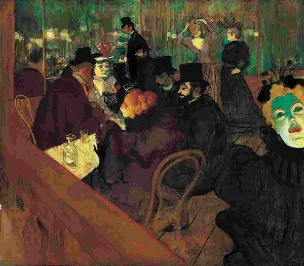 Bức tranh này có tên "At the Moulin Rouge" của họa sĩ người Pháp Henri de Toulouse-Lautrec. Bức tranh này được vẽ bằng sơn dầu trên vải vào khoảng năm 1892 đến 1895.