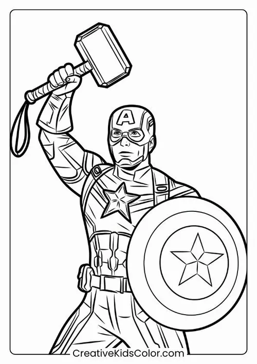 60 Tranh Tô Màu Đội Trưởng Mỹ Captain America với trang phục xanh đỏ trắng cho bé mê Marvel