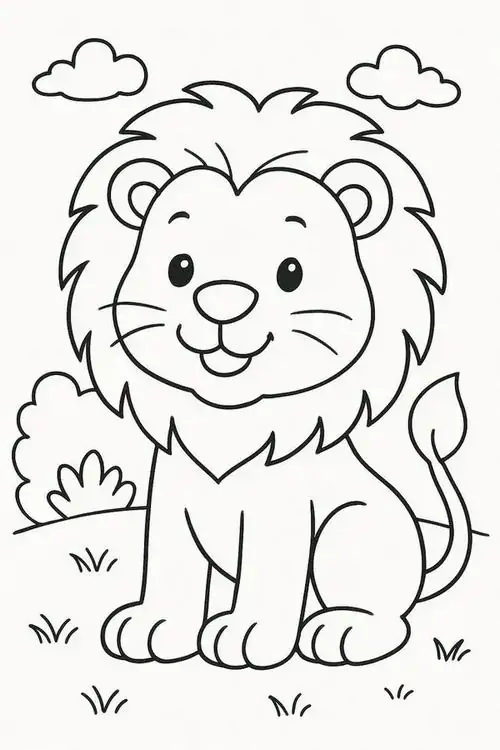 Một nghệ sĩ sư tử đang cầm bảng màu và cọ vẽ đứng trước giá vẽ giữa cánh đồng hoa hướng dương rực rỡ sắc vàng tươi.