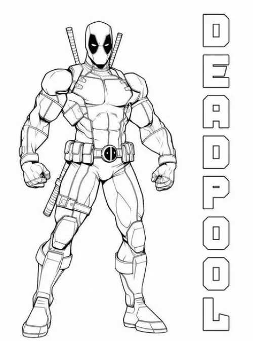 Sưu tầm 50 Tranh Tô Màu Deadpool với bộ đồ đỏ đen mặt nạ trắng mắt to và phong cách lầy lội