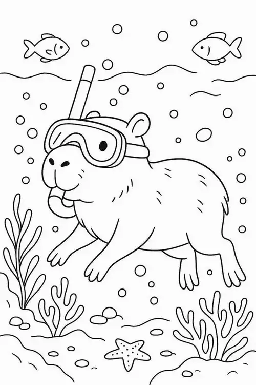 120 Tranh Tô Màu Capybara dễ thương với thân hình mũm mĩm và biểu cảm thư giãn