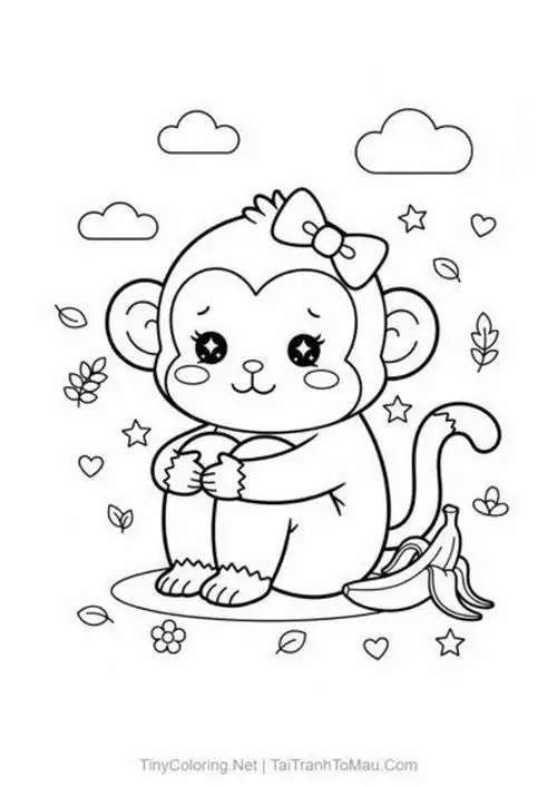 72 Tranh Tô Màu Con Khỉ gương mặt lanh lợi biểu cảm tinh nghịch cho bé thỏa sức sáng tạo