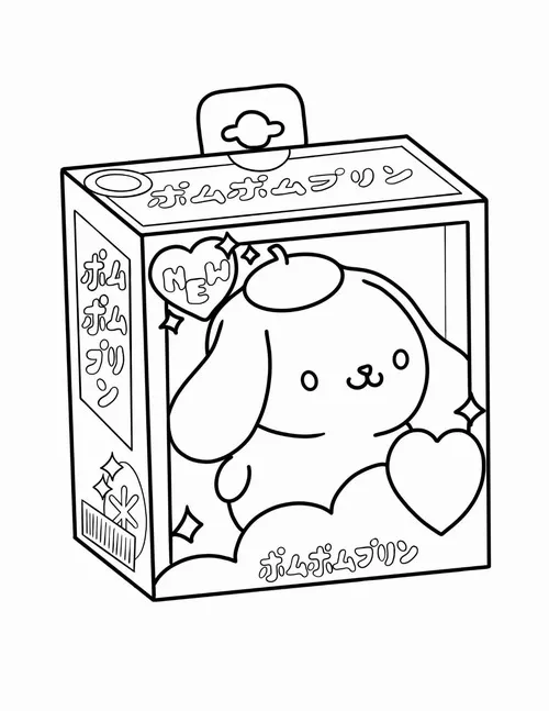 Hình vẽ nhân vật Sanrio đặt Cinnamoroll trong hộp quà trong suốt, một tay ôm trái tim nhỏ và đôi tai dài tạo dáng rất tinh xảo