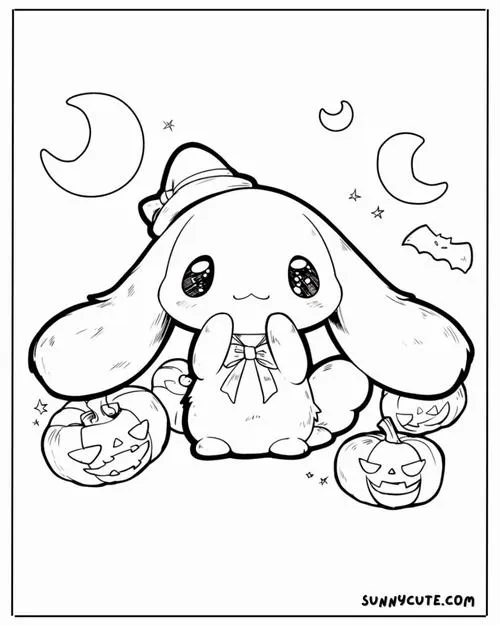 Tiểu ác ma đáng yêu Kuromi cùng người bạn trắng muốt diện trang phục Halloween bên cạnh những quả bí ngô ngộ nghĩnh mang đậm phong cách cổ điển.