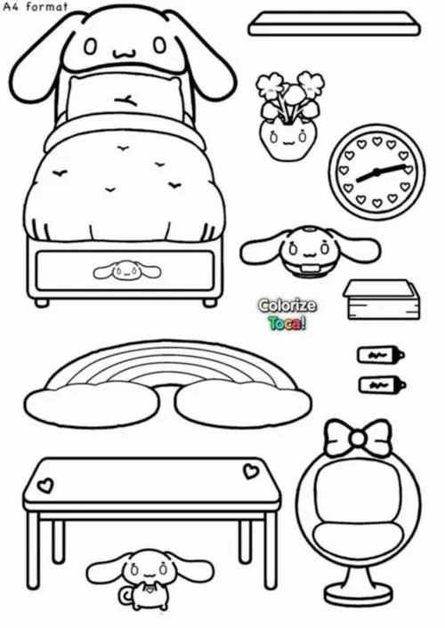 In trang tập tô màu bộ hình dán cắt dán bao gồm giường ngủ và các phụ kiện lộng lẫy giúp bé tự tay trang trí thế giới hoạt hình riêng.