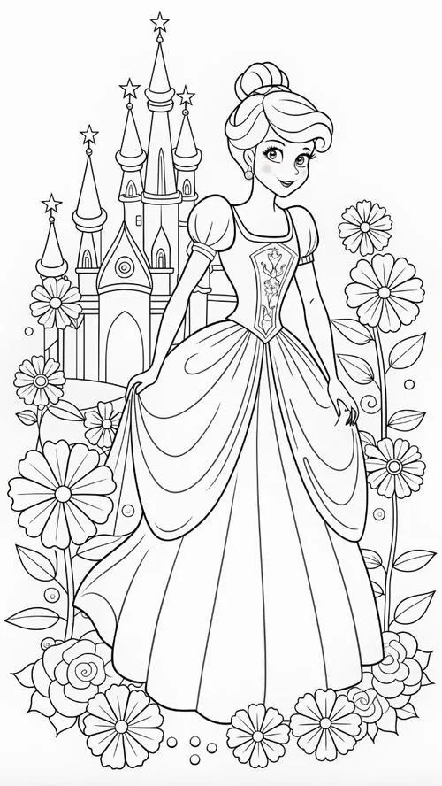 BST 120 Tranh Tô Màu Công Chúa xinh đẹp cho bé gái cùng vương miện và váy đầm lấp lánh