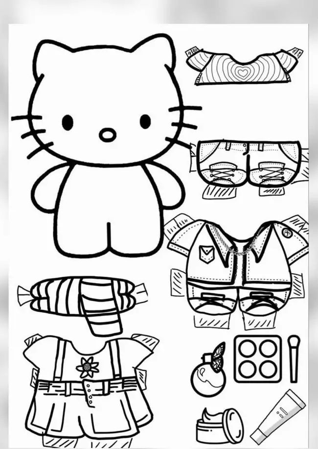BST 28 Tranh Tô Màu Búp Bê Giấy Hello Kitty Thay Đồ giúp bé mix váy áo cắt dán đầy sáng tạo